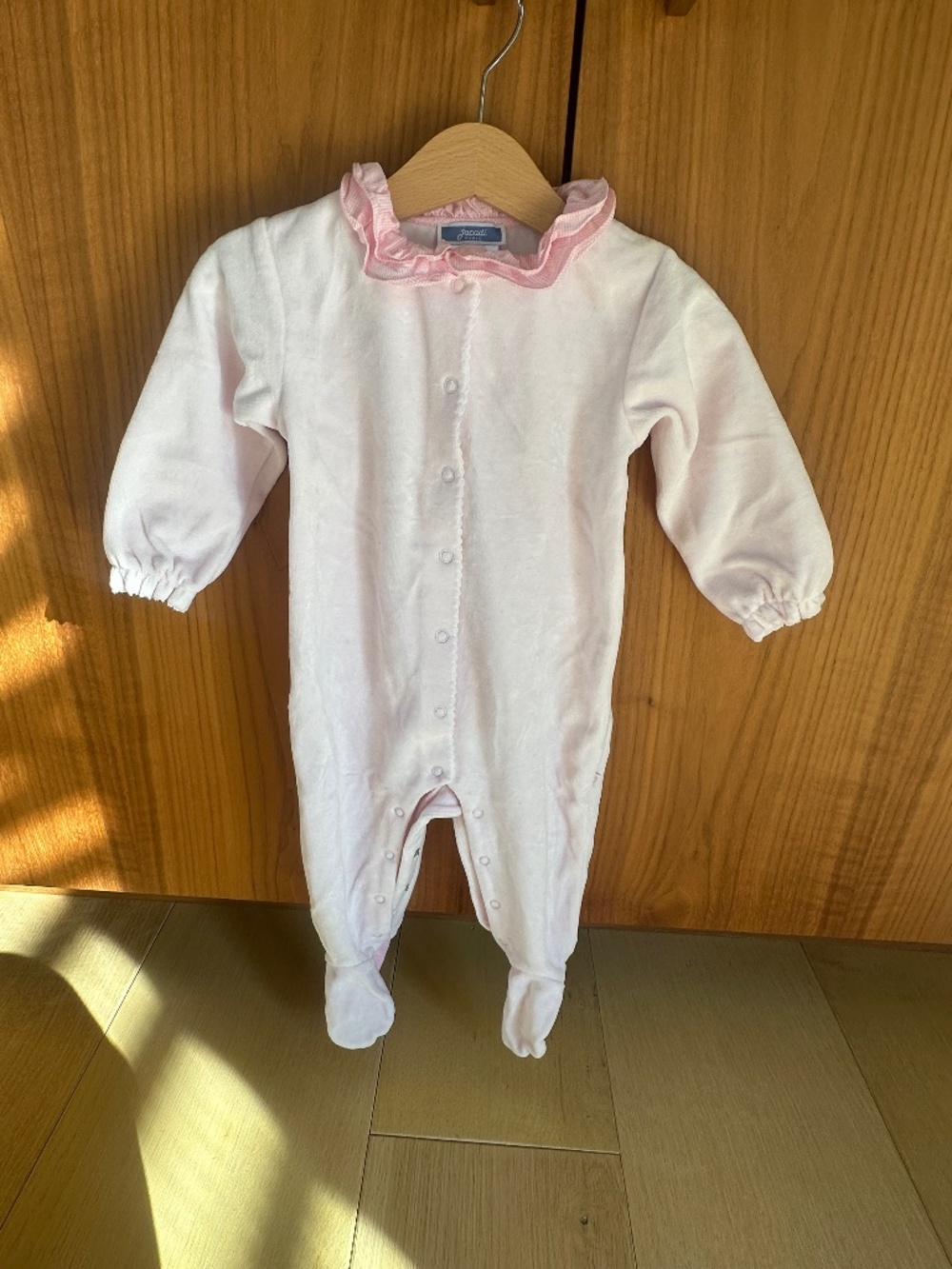 Jacadi Baby Pink Velour Footed Pajama 12M